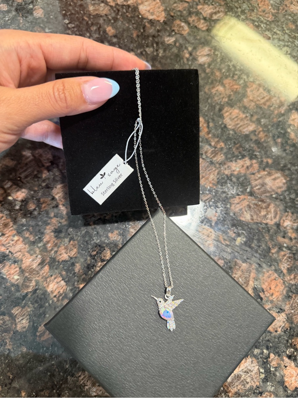 Hummingbird Necklace with Iridescent Accent -